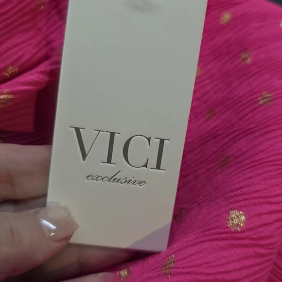 Vici NWT Hot Pink Maxi Dress with Gold Dot Detail Large PTP 22 - Picture 6 of 8